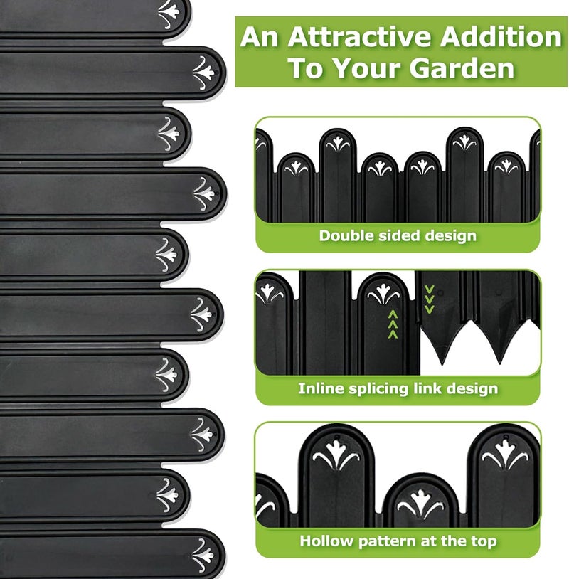 RUCOIN Garden Edging - 20pcs Plastic Garden Fence Edging,Single Piece Garden Fence Border Size:9.8 * 8inch, Decorative Lawn Landscape Panels Elements(Black) - Image 3